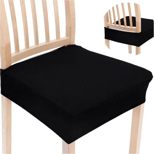 Miniatura 22 de Smiry Juego de 4 fundas de asiento elásticas de jacquard para sillas de comedor, extraíbles y lavables, sin fundas traseras, color gris pardo