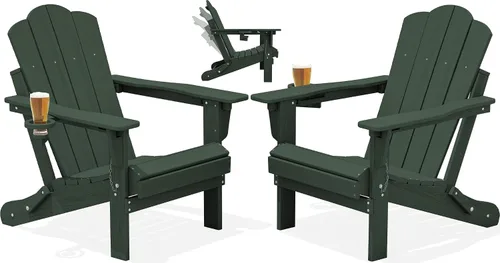 Miniatura 25 de Silla plegable ajustable KINGYES Adirondack, sillas reclinables Adirondack de 3 posiciones con portavasos, Adirondack de HDPE resistente a