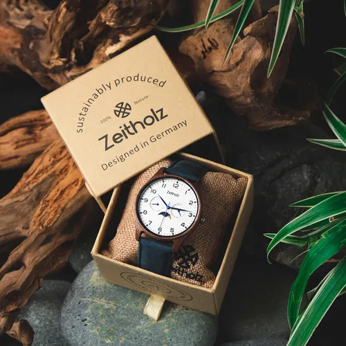 Miniatura 18 de Zeitholz Relojes de madera para hombre, reloj de madera, regalos, reloj analógico, nueva colección Klitten 1.654 in con movimiento de cuarzo japonés.
