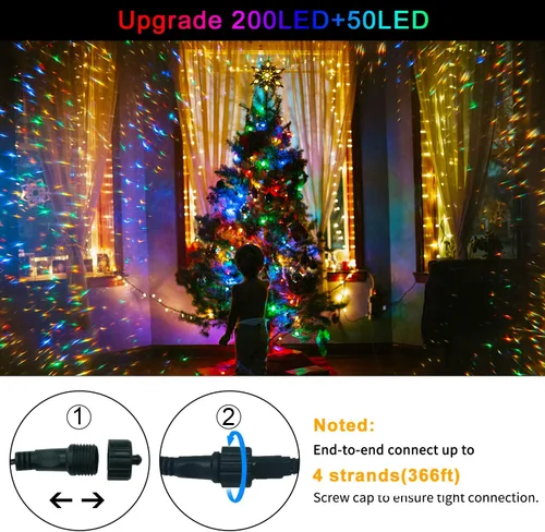 Miniatura 6 de JMEXSUSS Guirnalda de 250 luces LED que cambian de color, 11 modos, luces cálidas y multicolor para árbol de Navidad con luces de Navidad remotas al