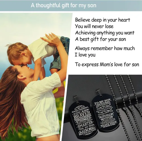Miniatura 5 de CaleesLLC Collar militar negro con texto en inglés To My Son I Want You To Believe, juego de 2 unidades, Metal