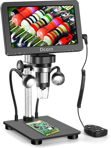 Microscopio Digital Dcorn de 7'' 1200X, Microscopio de 12MP 1080P Foto/Video para Adultos, Soldadura de Monedas, Soporte de Metal, Control Remoto