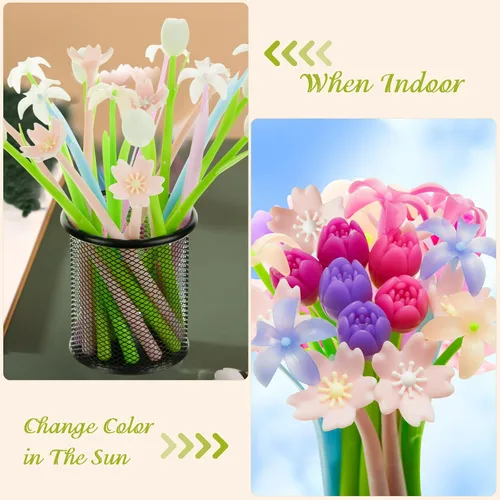 Miniatura 5 de Tenare 18 bolígrafos de flores que cambian de color, bolígrafos de tinta de gel coloridos, bolígrafos de rosa para la escuela, hogar, oficina