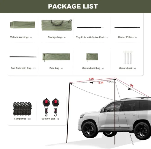 Miniatura 2 de Toldo Portátil para Coche para SUV, Toldo para Vehículo para Furgoneta de Camping, Camión, No Necesita Herrajes de Portaequipajes del Techo