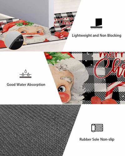 Miniatura 3 de Tapete de baño de Navidad con Papá Noel, antideslizante, de secado rápido y absorbente, de tierra de diatomeas, para fregadero de cocina, lavable