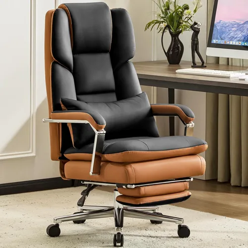 Furniliving Silla de oficina grande y alta, 500 libras, silla de oficina ejecutiva de cuero con reposapiés, asiento ancho reclinable con soporte