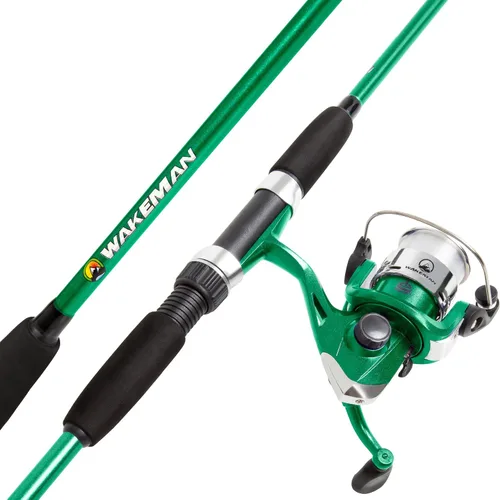 Miniatura 7 de Wakeman Fiberglass Fishing Rod and Reel Combo – 2-Piece 65-Inch Medium Action Spinning Rod Set for Lake Fishing Verde esmeralda Metallic