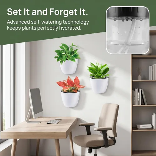 Miniatura 3 de Jucoan Paquete de 9 macetas colgantes de pared de riego automático para plantas de interior, maceta perezosa de plástico blanco de 5 pulgadas con 9