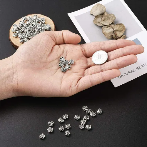 Miniatura 6 de Pandahall - 100 dijes espaciadores de cuentas de plata tibetana antiguas de plata antigua para fabricación de joyas, 0.27 x 0.157 pulgadas