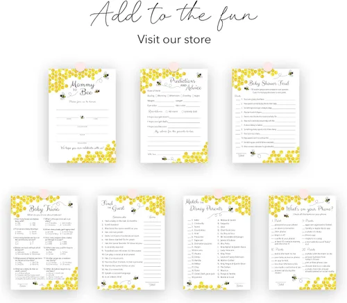 Miniatura 8 de Juego de Baby Shower de abeja – Baby Trivia – Paquete de 25 – Mommy to bee Bumble bee Neutral Amarillo Divertido Baby Datos Juegos de fiesta