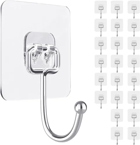 Miniatura 8 de ZESLMG Ganchos adhesivos de pared para colgar, paquete de 48 ganchos autoadhesivos resistentes de 22 libras transparentes, gancho de ducha extraíble