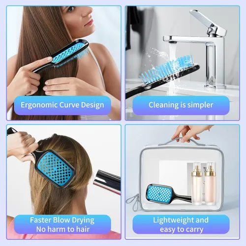 Miniatura 5 de Cepillo desenredante para el cabello, rápido de quitar el pelo anudado, cerdas súper suaves, antiestático, adecuado para cabello seco, húmedo y Azul