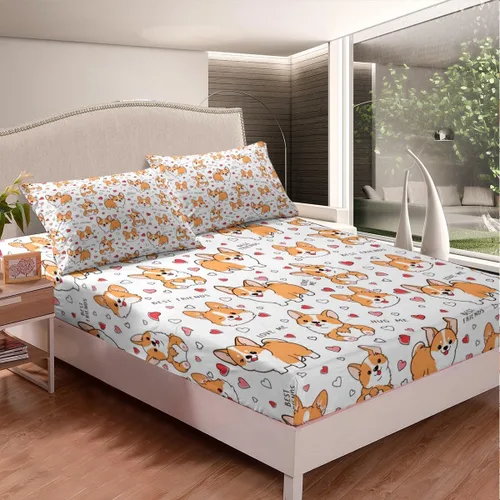 Miniatura 3 de Feelyou Juego de sábanas Kawaii Corgi para niños pequeños, juego de ropa de cama para niños y niñas, diseño de caricaturas, cachorro, perro, sábana