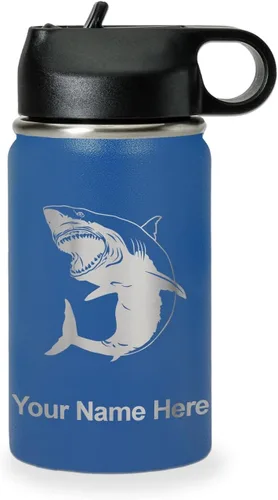 Miniatura 62 de LaserGram Botella de agua personalizada, gran tiburón blanco, acero inoxidable de doble pared aislada al vacío con popote superior, regalo grabado
