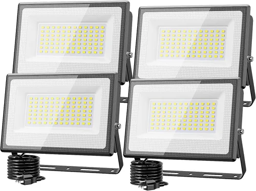 Olafus Paquete de 4 luces LED de 90 W para exteriores, 9000 lm superbrillantes, luces de trabajo LED enchufables, 6500 K IP66 impermeable para