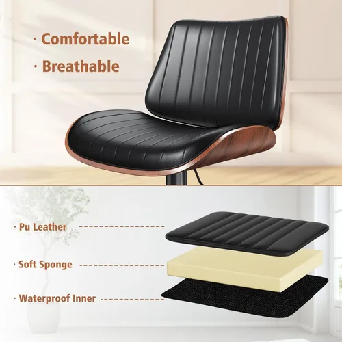 Miniatura 6 de YaFiti Adjustable Bar Stools, Modern Swivel PU Leather Counter Height Chairs with Backrest, Armless Kitchen Island Stools, Black 1 PCS
