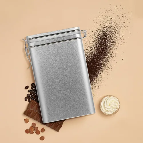 Miniatura 2 de Cubo de almacenamiento de café cuadrado de hojalata con tapa, recipiente hermético para alimentos para despensa de cocina, contenedor de metal