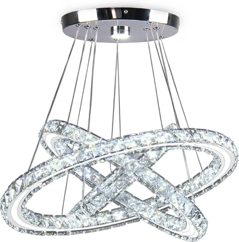 Miniatura 11 de Candelabros de cristal modernos para bricolaje, 3 anillos, lámpara colgante LED regulable para cocina, comedor, sala de estar, dormitorio, base