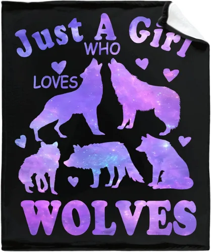 Manta de lobo rellena con texto en inglés «Just Girl Who Loves Wolves», regalo de felpa para niños y mujeres, manta de forro polar para amantes de