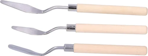 Miniatura 6 de Juego de cuchillos de paleta, 3 unids mango de madera pintura al óleo raspador cuchillo de paleta mango de madera pintura cuchillo conjunto
