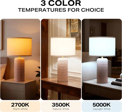 Miniatura 2 de Juego de 2 lámparas de mesa modernas de cerámica, lámpara de noche para decoración de dormitorio, lámpara de mesita de noche con 3 temperaturas