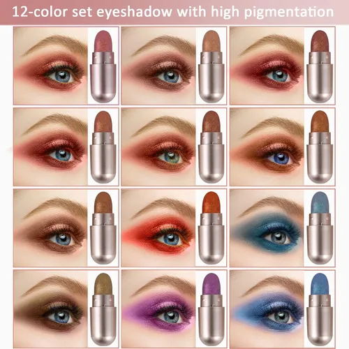 Miniatura 2 de Boobeen 12 colores paleta de sombra de ojos alta pigmentada iluminan sombra de ojos Set Blush resaltando polvo maquillaje set natural sombra de ojos