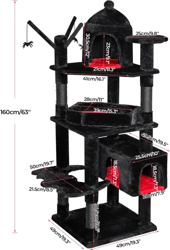 Miniatura 6 de BEWISHOME Árbol para gatos resistente, 63 pulgadas, árboles para gatos grandes, torre gótica para gatos con cama de ataúd, casas para gatos