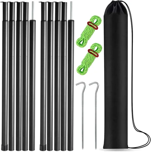 Miniatura 8 de Tent Poles Adjustable Tarp Poles Steel Rods for Tarp Canopy Camping Replacement Set of 2 +Pegs & Reflective Ropes