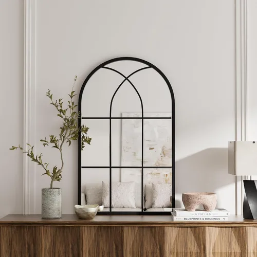 Miniatura 23 de Rowjut Espejo de pared en forma de arco de 30 x 20 pulgadas, espejo decorativo de pared y baño con marco de hierro, espejos de pared superior