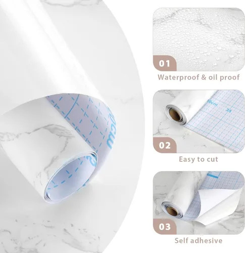 Miniatura 6 de Vinjiasin Papel tapiz adhesivo de mármol brillante para despegar y pegar, autoadhesivo, impermeable, para encimera, película decorativa extraíble