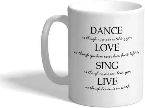 Taza de café personalizada de 11 onzas con diseño de taza de té de cerámica para bailar, amar, cantar, inspirar en vivo y motivación