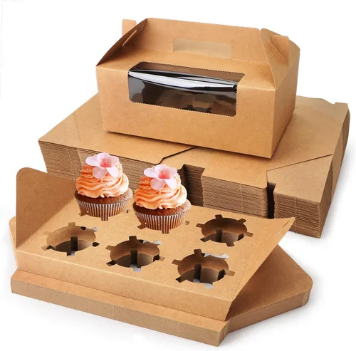 Miniatura 20 de EUSOAR Cajas individuales para cupcakes, 25 recipientes individuales de 3.6 x 3.6 x 4.3 pulgadas, cajas de regalo para magdalenas con asa para Rosa