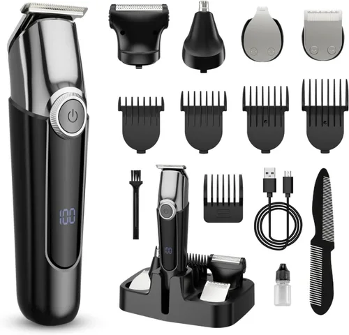 Cortadora de barba para hombres, maquinilla de afeitar eléctrica 5 en 1 para hombres, cortadora de pelo inalámbrica, kit de aseo impermeable para