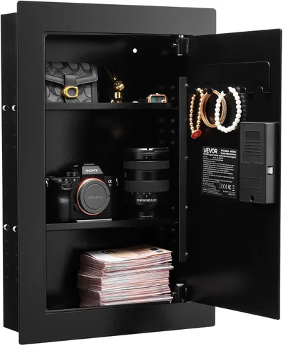 VEVOR Caja fuerte de pared oculta de 3 niveles con huella digital, contraseña, llave y perilla giratoria, Q235 caja de pared de acero laminado en