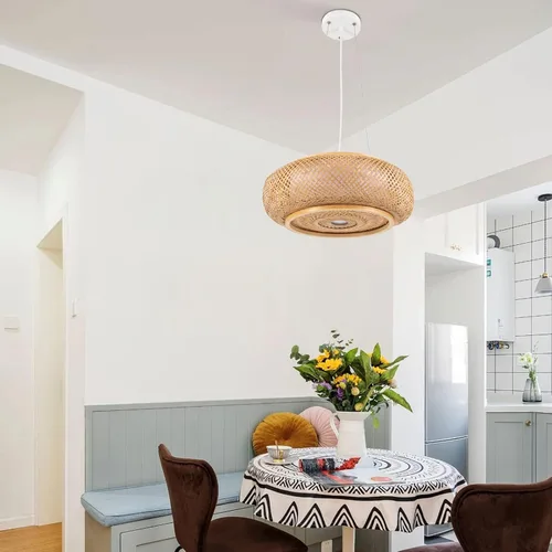 Miniatura 9 de Lámpara colgante de bambú tejida a mano, lámpara de ratán de una sola luz, tejido de madera natural, accesorio colgante de techo con cable ajustable