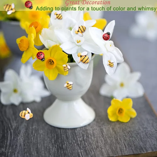Miniatura 6 de CCOZN 45 piezas diminutas de resina de abejas, 25 adornos de abejorros de miel de resina, 20 piezas de decoración de mariquitas de jardín con caja