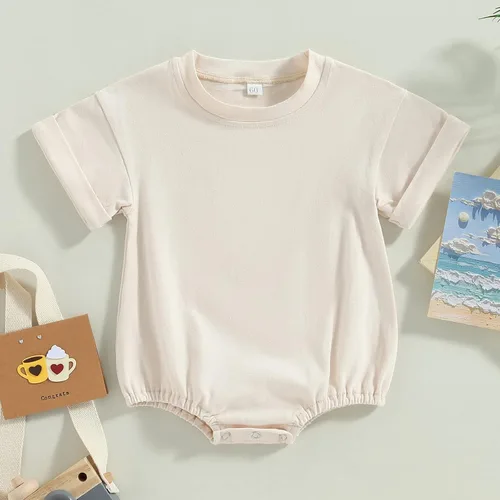 Miniatura 3 de AEEMCEM Unisex Baby Boy Girl Solid Color Short Sleeve Bubble Romper Oversized T-Shirt Romper Bodysuit Top Summer Clothes