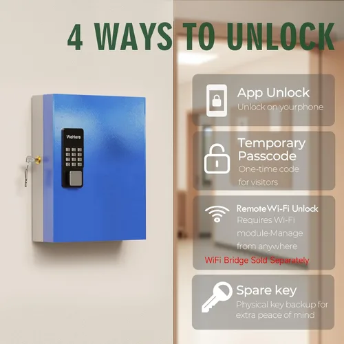 Miniatura 5 de WeHere Caja de bloqueo inteligente de 32 teclas Plus para montaje en pared, gabinete de llaves comercial con aplicación, Bluetooth y desbloqueo WiFi