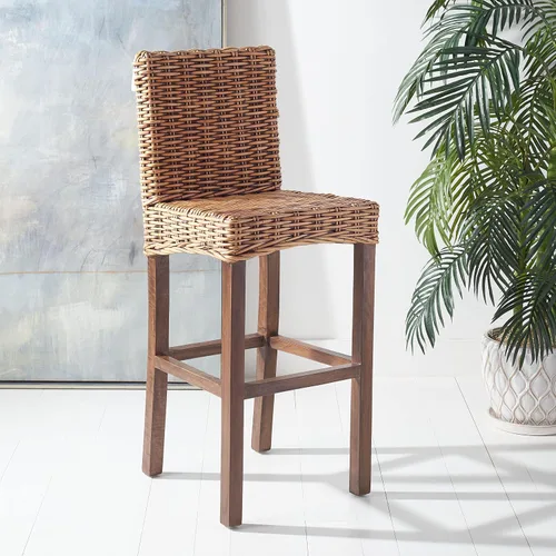 Miniatura 2 de SAFAVIEH Furniture - Taburete de bar Tobie Rattan - Altura del asiento de 29.53 pulgadas - Marrón miel lavado - Madera de mango - Diseño de asiento