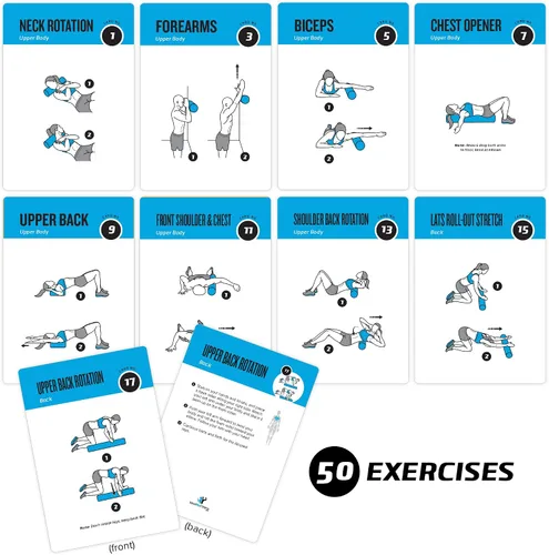 Miniatura 4 de NewMe Fitness Tarjetas de entrenamiento con rodillo de espuma – Baraja de instrucciones para mujeres y hombres, guía de fitness para principiantes