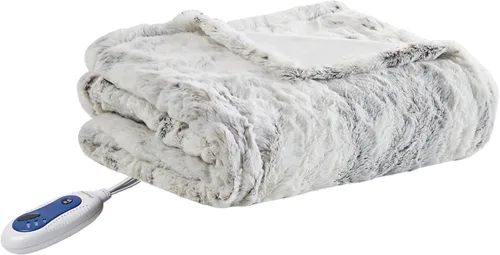 Miniatura 25 de Beautyrest Zuri - Poncho manta eléctrica reversible de piel sintética de leopardo de las nieves a visón, ponible, apagado automático, prácticamente