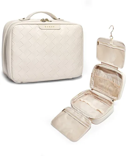 EACHY Bolsa de Aseo Colgante de Viaje, Organizador de Maquillaje de Cuero PU con 4 Compartimentos Impermeable Tamaño Completo Artículos Esenciales