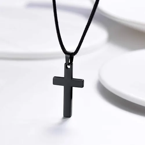 Miniatura 2 de Stainless Steel Pendant Necklace for Men Women Cool Punk Shark Teeth Necklace Cross Necklace Star of David Necklace Black Leather Cord Come Gift Box
