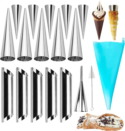 Juego de moldes de acero inoxidable para cannoli AMBESTAR, 5 moldes grandes para cannoli, 5 moldes grandes para cornetas, 5 moldes pequeños para 5