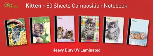 Miniatura 5 de New Generation – Kitten - Composition Notebooks, 80 Sheets / 160 Pages Wide Ruled pages Comp Book, Durable Laminated covers with Assorted Fashion