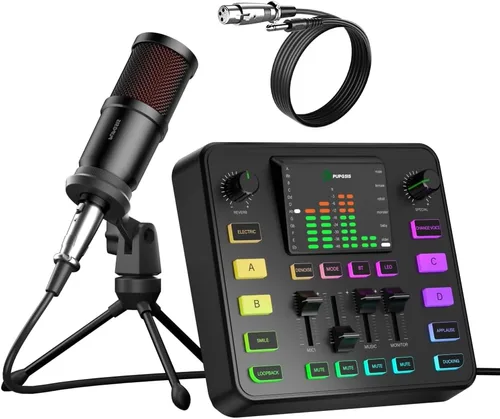 Paquete de equipo de podcast, mezclador de audio con micrófono dinámico para PC, juego de equipos de juegos para grabación de podcasts, cambiador de
