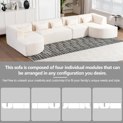 Miniatura 5 de P PURLOVE Sofá modular modular combinado, 4 sofás combinados, tapizado moderno con 2 tumbonas y 5 almohadas traseras para sala de estar, oficina