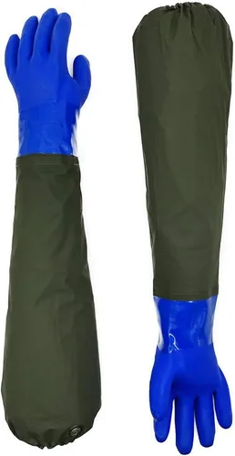 Guantes largos de goma impermeables, guantes de estanque, 28 pulgadas de longitud de hombro aislados con revestimiento de PVC, resistentes a los