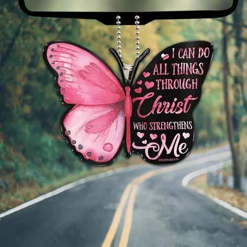 Miniatura 3 de Talataca Mariposa rosa con texto en inglés "I Can Do All Things Through Christ Strengthens Me" 2D Flat Car Rear View Mirror Accessories Christmas