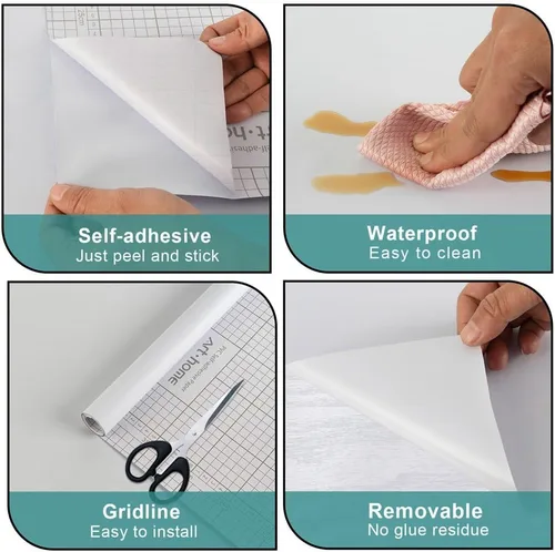 Miniatura 6 de Arthome - Papel de contacto blanco de 17 x 393 pulgadas, papel tapiz autoadhesivo de vinilo impermeable de PVC, a prueba de aceite, papel de vinilo